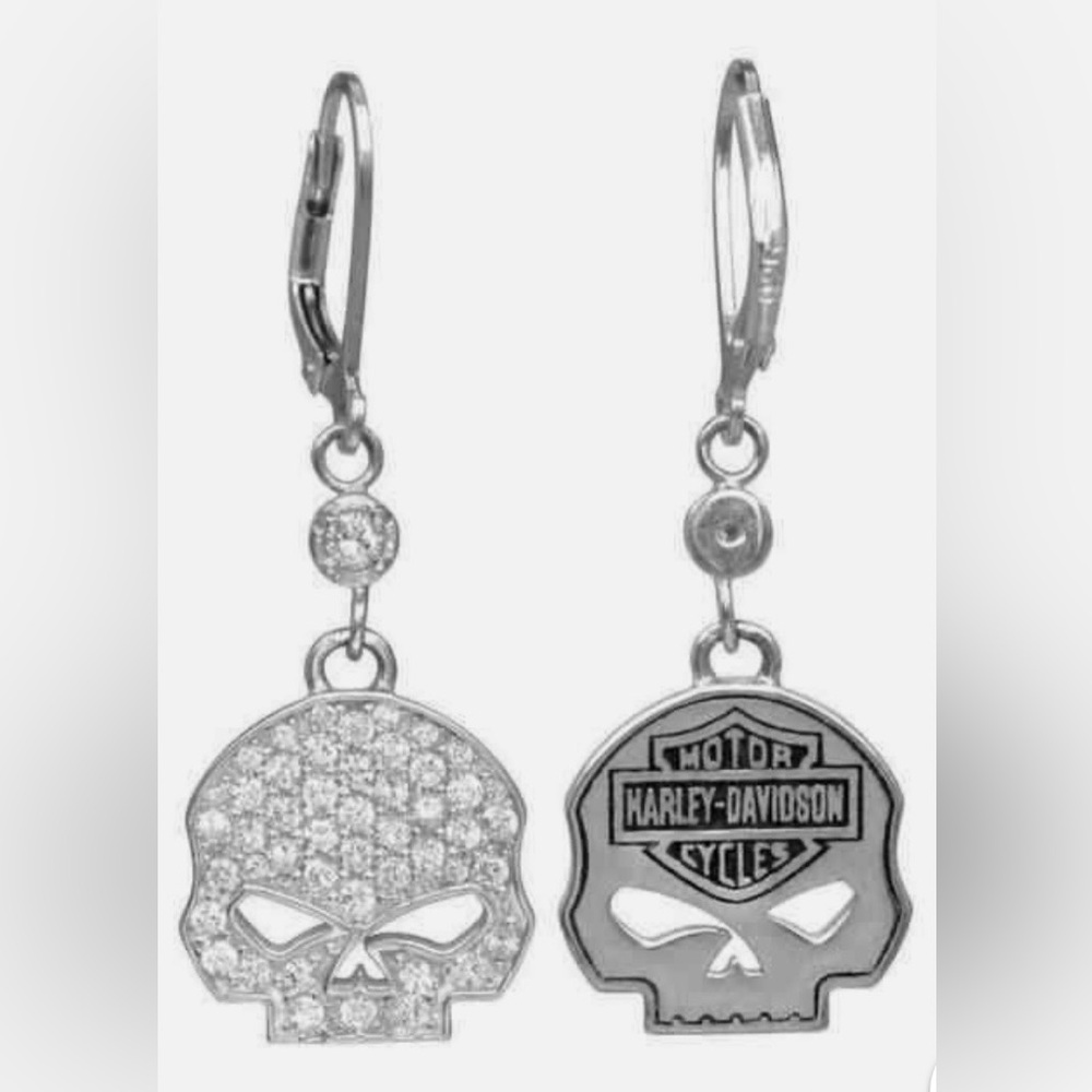 Harley-Davidson® Women's Earrings, Bling Willie G Skull Dangles, MOD 925 Silver - Picture 10 of 11